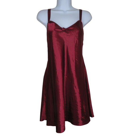 Vintage Val Mode Red Satin Slip Nightgown L Low Back Knee Length Lingerie - Picture 1 of 12